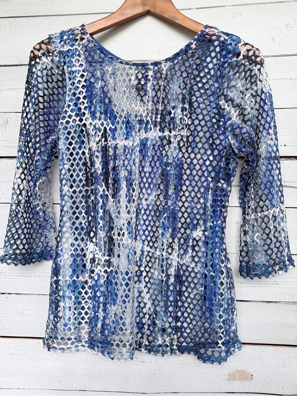 Peck & Peck Blue Abstract Tie Dye Diamond Mesh Blouse Set - Size Medium
